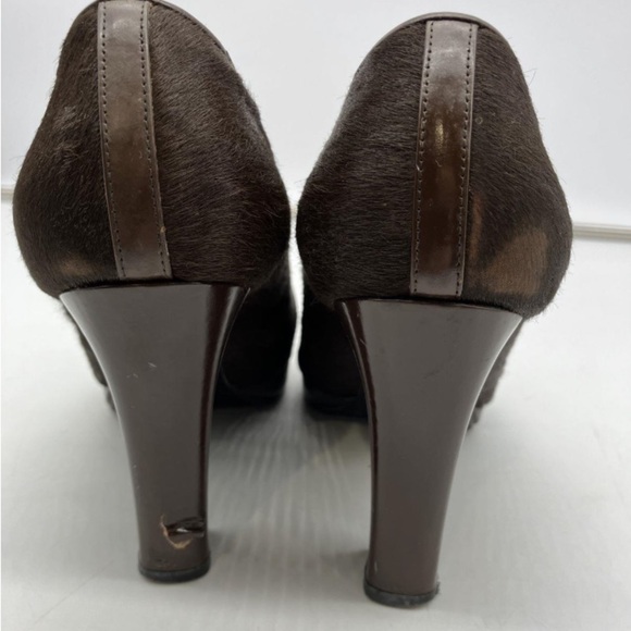 YVES SAINT LAURENT VINTAGE Calf Hair Leather Pointy Stacked Brown Heels 7 $950 - Picture 3 of 4